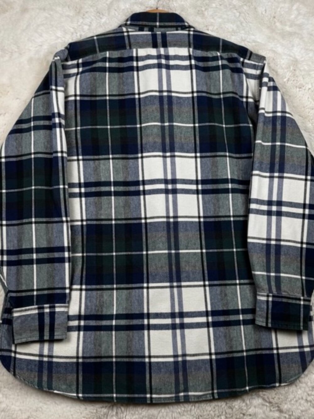 Vintage LL Bean Plaid Button Up Shirt Men's Large Jamaica Made Green Blue Cotton - Picture 6 of 7